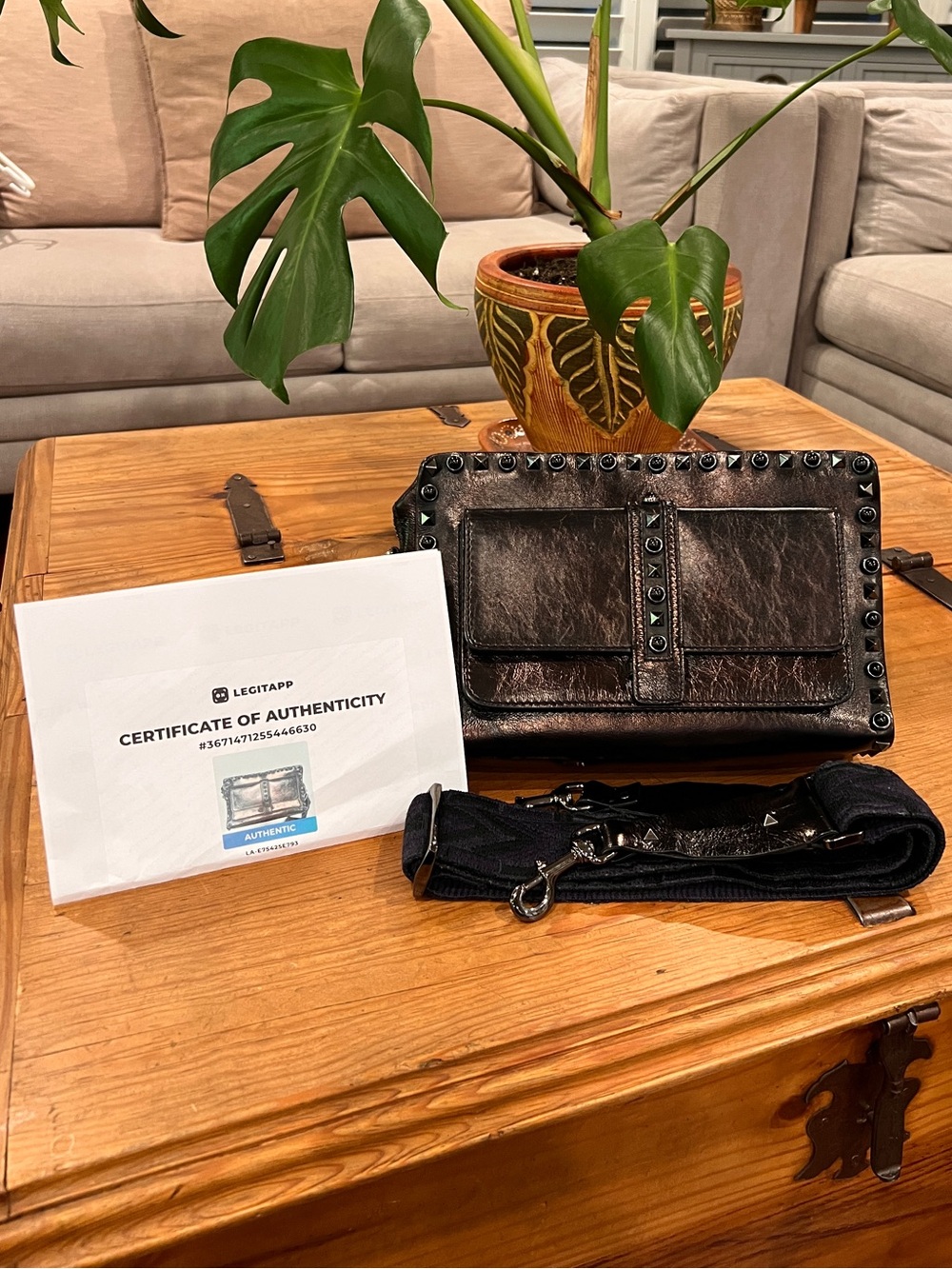 Valentino Garavani  Rockstud Rolling Noir Leather Crossbody w/ Cabochons
